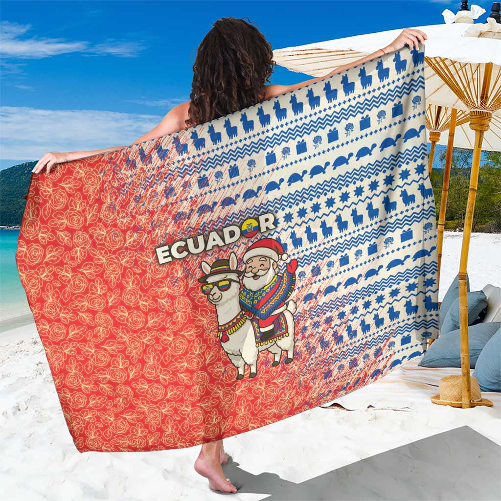 Ecuador Christmas Sarong with Santa Riding Llama Traditional Patterns and Rose Design - Wonder Print Shop