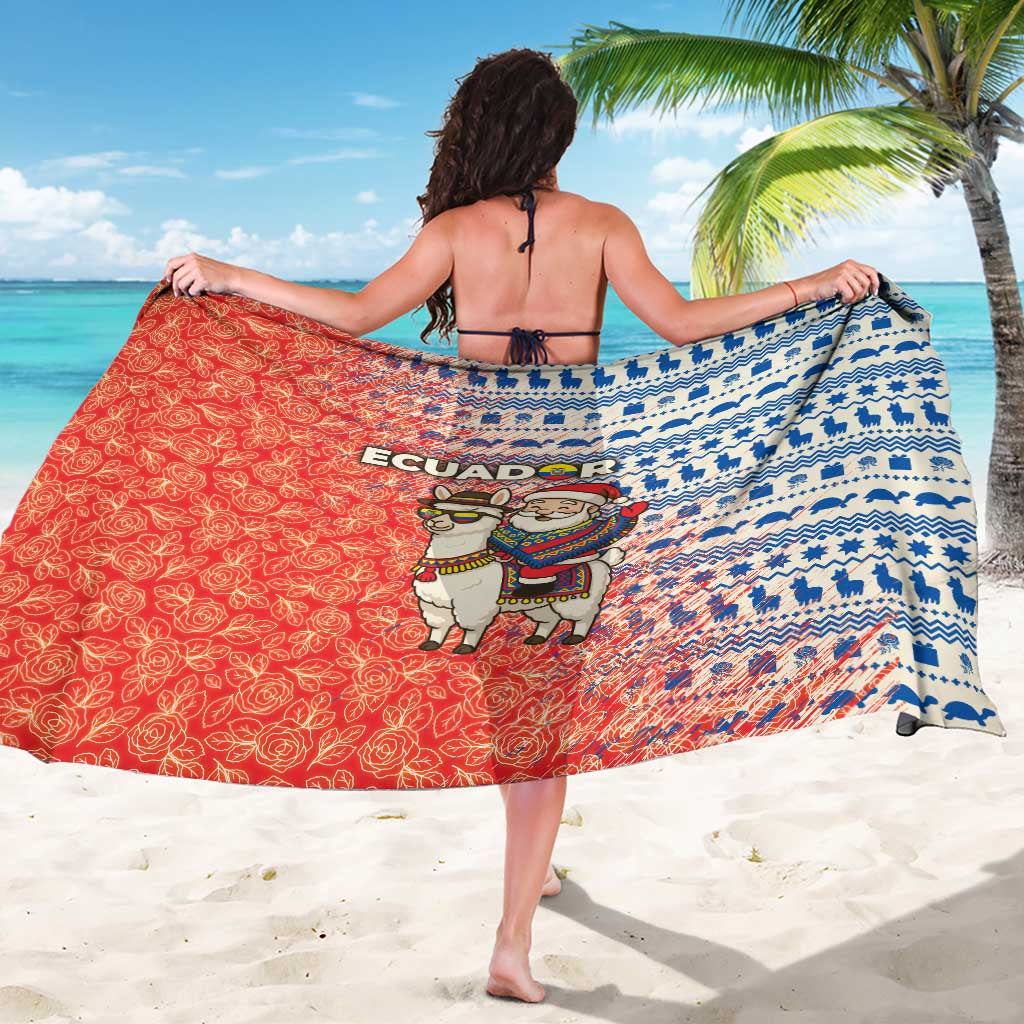 Ecuador Christmas Sarong with Santa Riding Llama Traditional Patterns and Rose Design - Wonder Print Shop