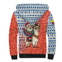 Ecuador Christmas Sherpa Hoodie with Santa Riding Llama Traditional Patterns and Rose Design - Wonder Print Shop