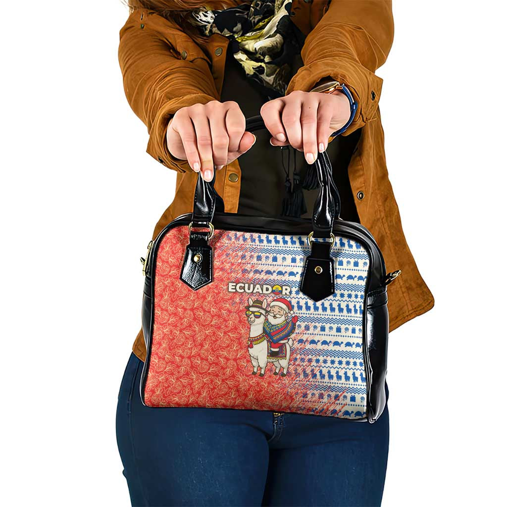 Ecuador Christmas Shoulder Handbag with Santa Riding Llama Traditional Patterns and Rose Design - Wonder Print Shop