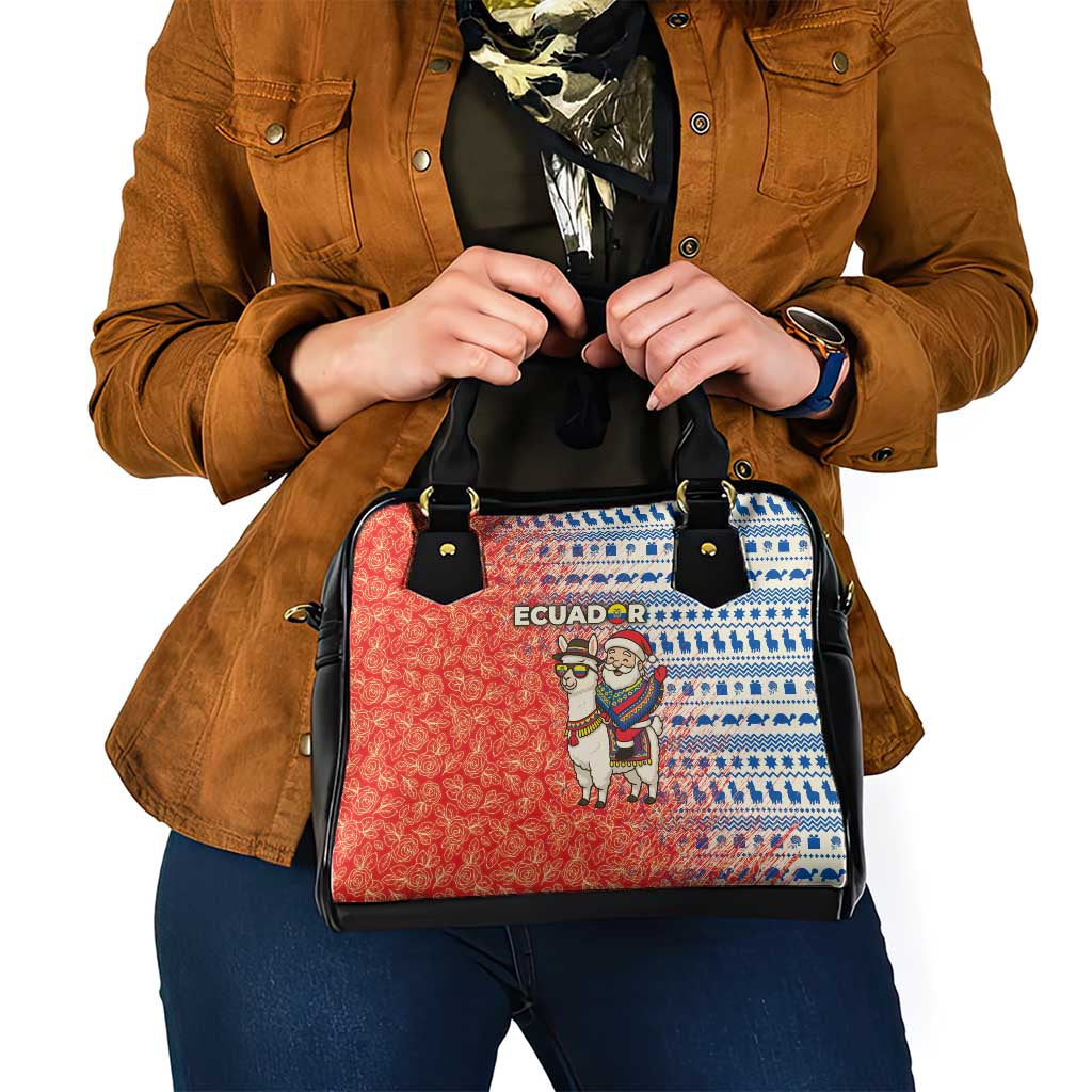 Ecuador Christmas Shoulder Handbag with Santa Riding Llama Traditional Patterns and Rose Design - Wonder Print Shop