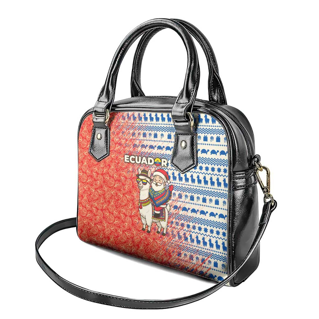 Ecuador Christmas Shoulder Handbag with Santa Riding Llama Traditional Patterns and Rose Design - Wonder Print Shop