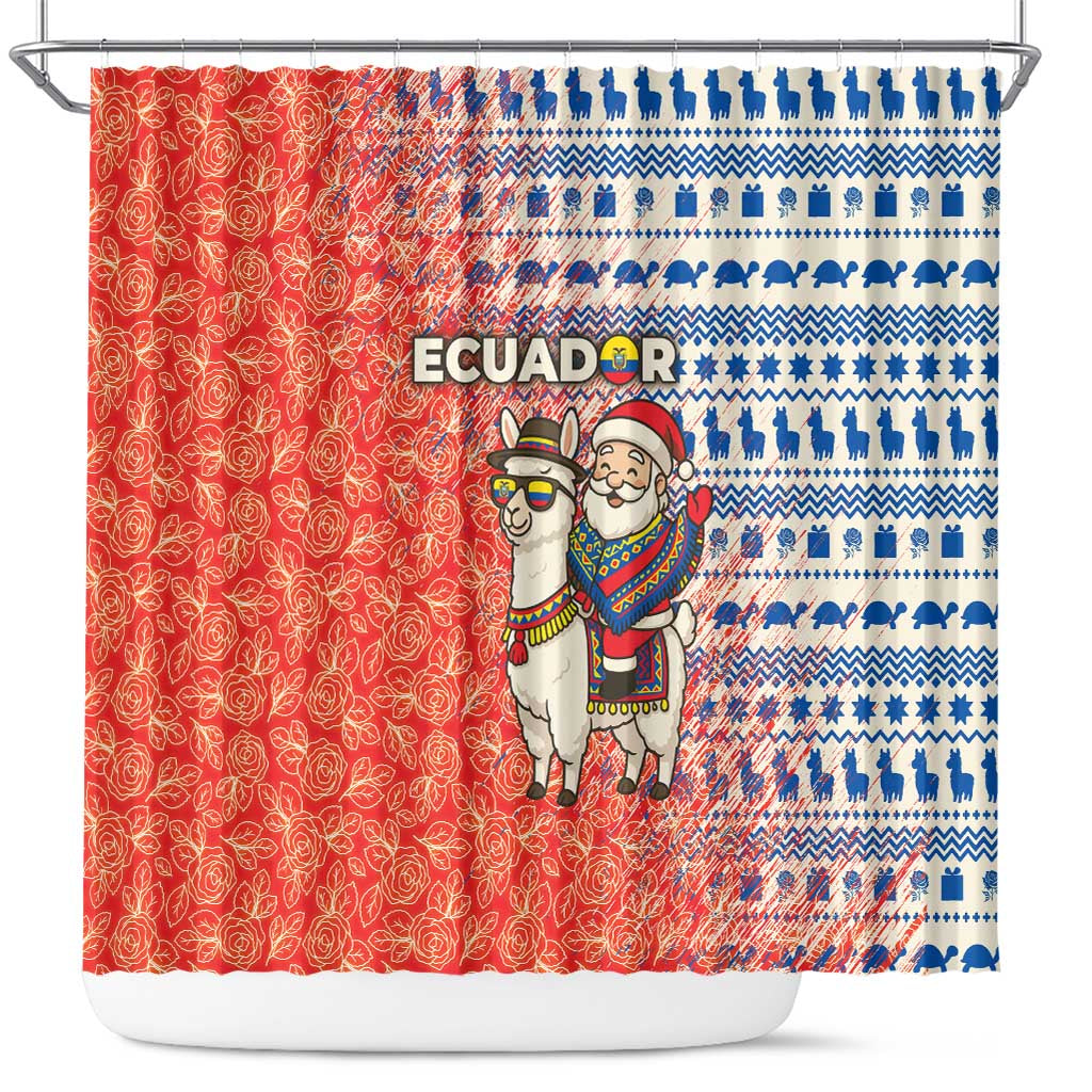 Ecuador Christmas Shower Curtain with Santa Riding Llama Traditional Patterns and Rose Design - Wonder Print Shop