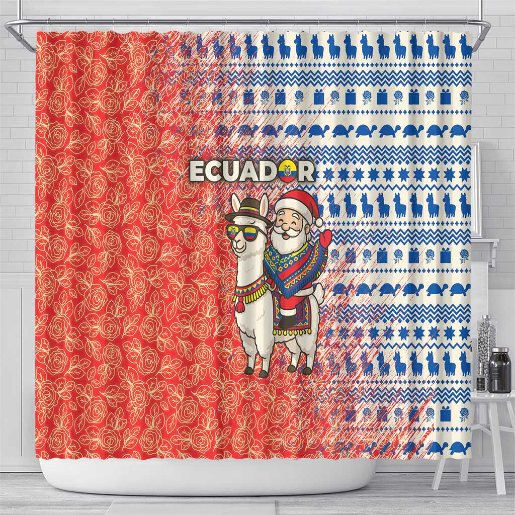 Ecuador Christmas Shower Curtain with Santa Riding Llama Traditional Patterns and Rose Design - Wonder Print Shop