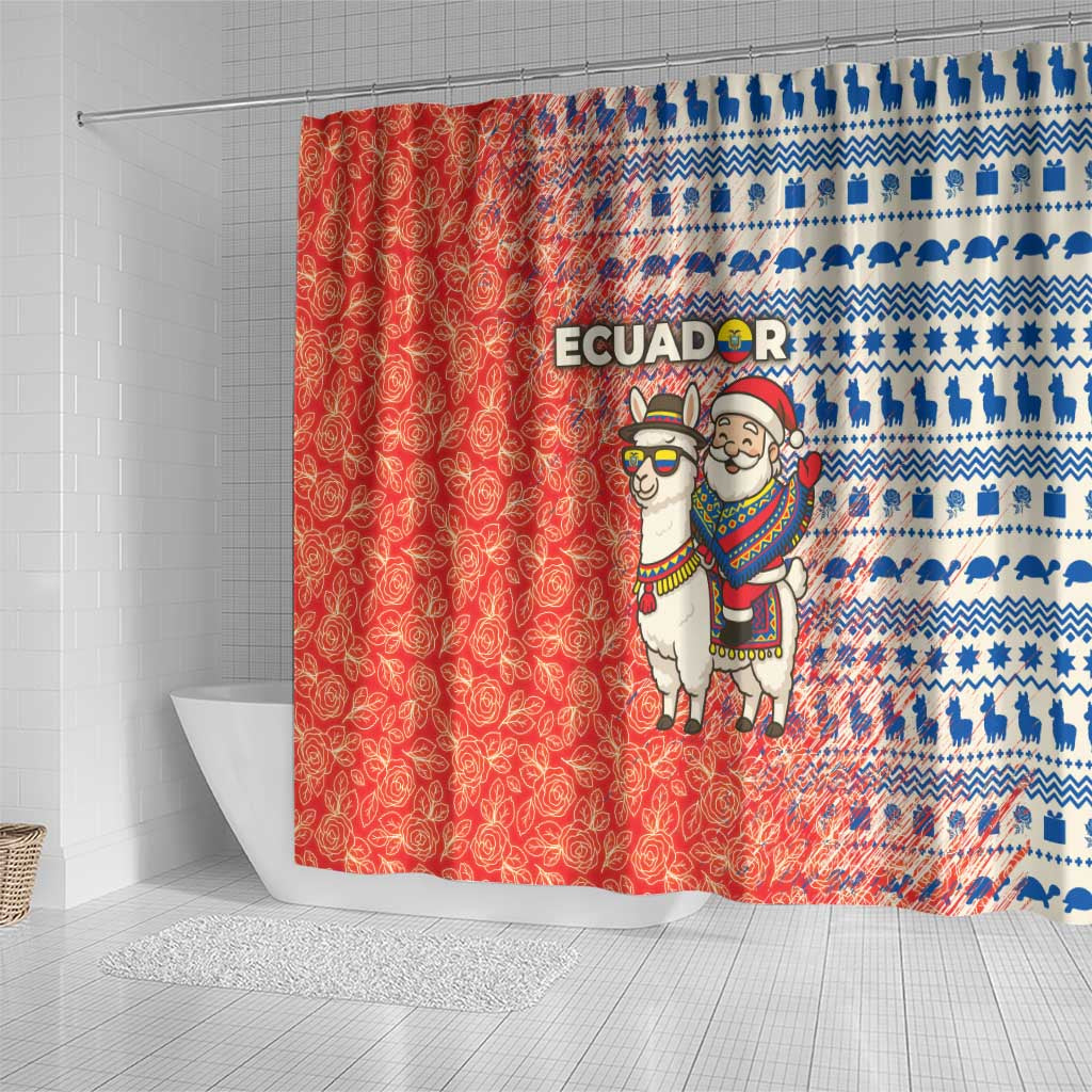 Ecuador Christmas Shower Curtain with Santa Riding Llama Traditional Patterns and Rose Design - Wonder Print Shop