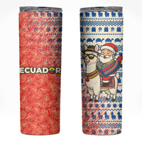 Ecuador Christmas Skinny Tumbler with Santa Riding Llama Traditional Patterns and Rose Design - Wonder Print Shop