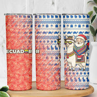 Ecuador Christmas Skinny Tumbler with Santa Riding Llama Traditional Patterns and Rose Design - Wonder Print Shop