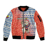 Ecuador Christmas Sleeve Zip Bomber Jacket with Santa Riding Llama Traditional Patterns and Rose Design - Wonder Print Shop