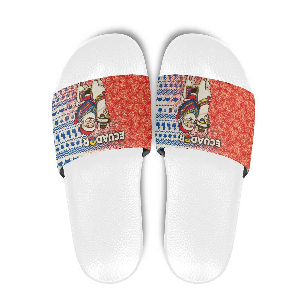 Ecuador Christmas Slide Sandals with Santa Riding Llama Traditional Patterns and Rose Design - Wonder Print Shop