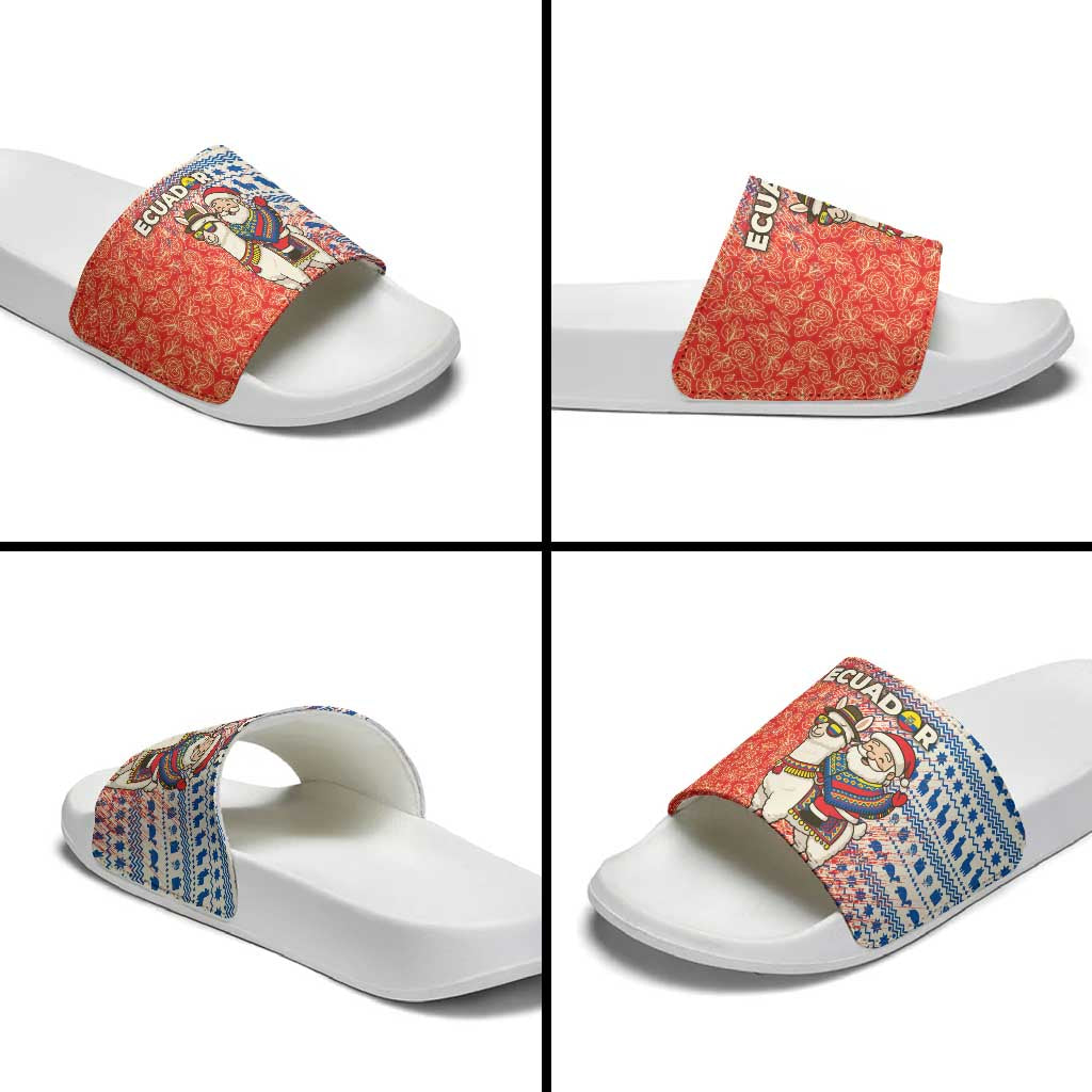 Ecuador Christmas Slide Sandals with Santa Riding Llama Traditional Patterns and Rose Design - Wonder Print Shop