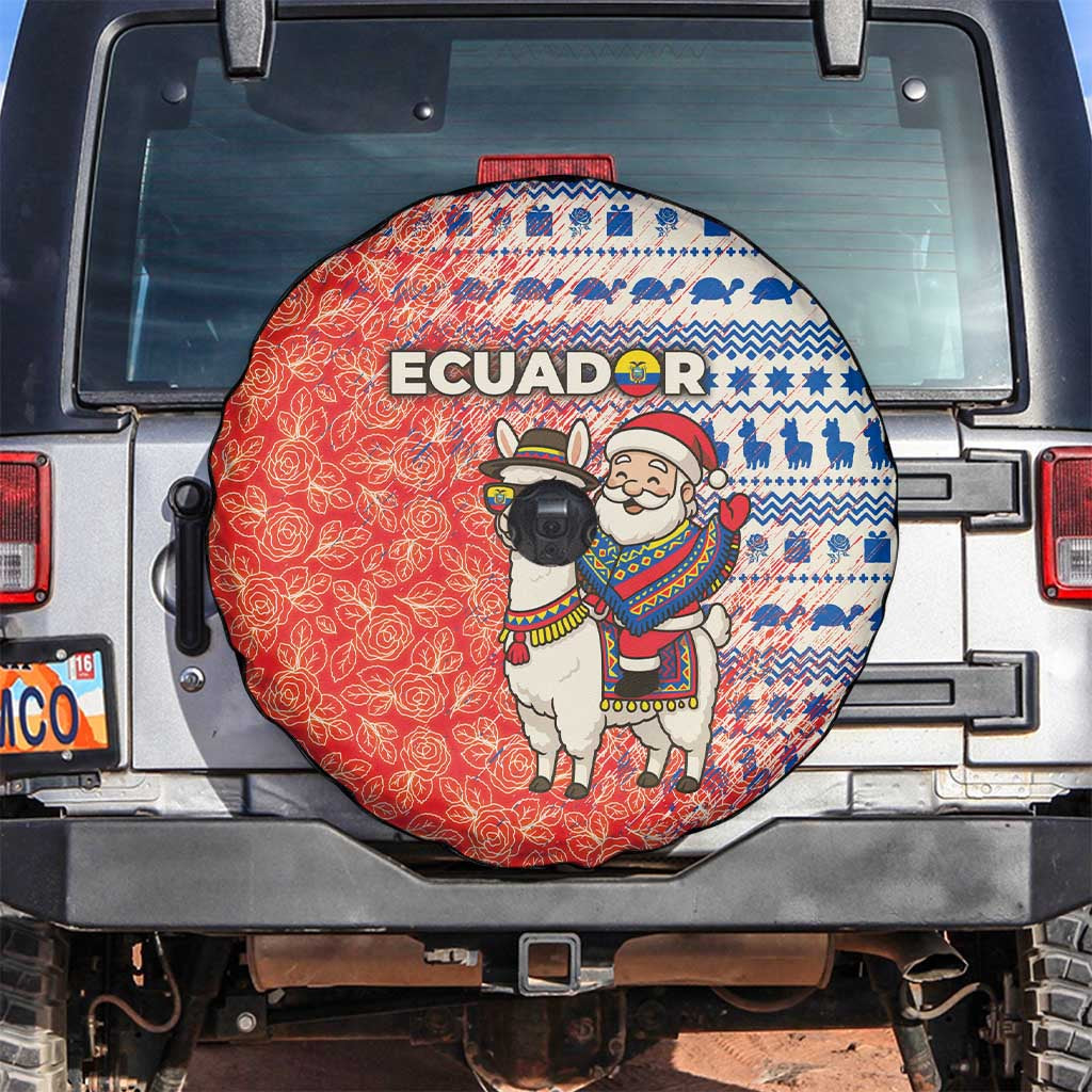 Ecuador Christmas Spare Tire Cover with Santa Riding Llama Traditional Patterns and Rose Design - Wonder Print Shop