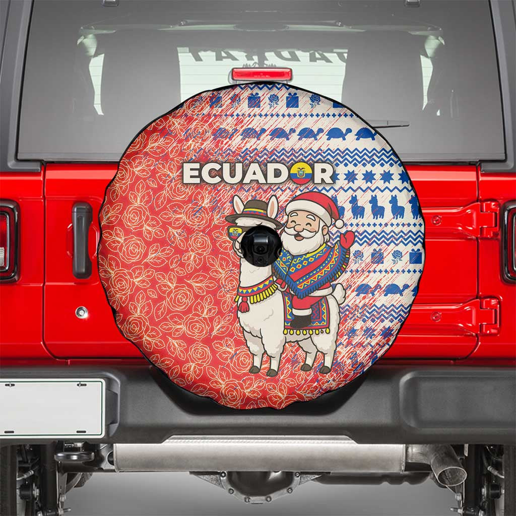 Ecuador Christmas Spare Tire Cover with Santa Riding Llama Traditional Patterns and Rose Design - Wonder Print Shop