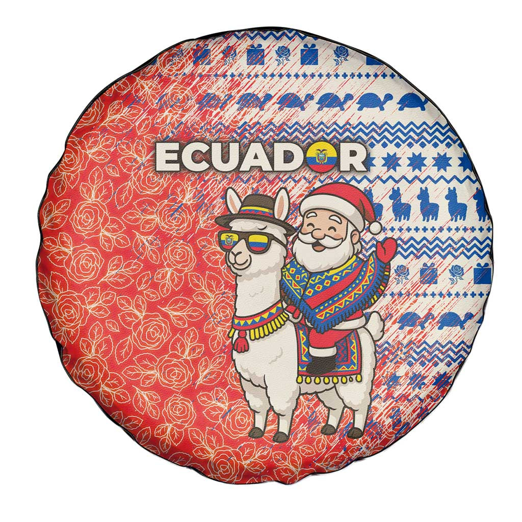 Ecuador Christmas Spare Tire Cover with Santa Riding Llama Traditional Patterns and Rose Design - Wonder Print Shop