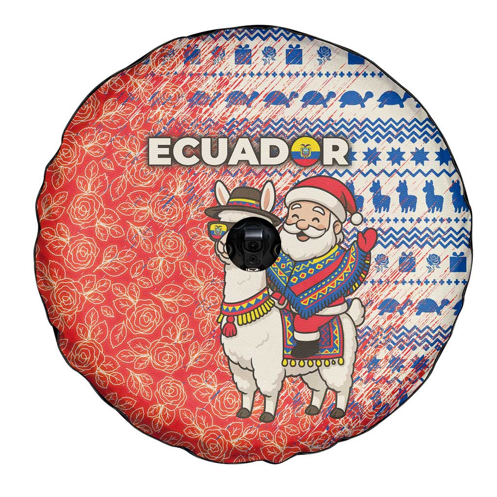 Ecuador Christmas Spare Tire Cover with Santa Riding Llama Traditional Patterns and Rose Design - Wonder Print Shop