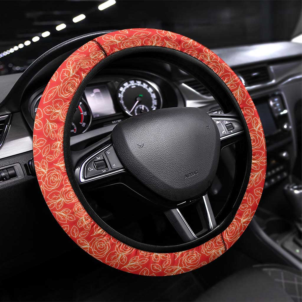 Ecuador Christmas Steering Wheel Cover with Santa Riding Llama Traditional Patterns and Rose Design - Wonder Print Shop