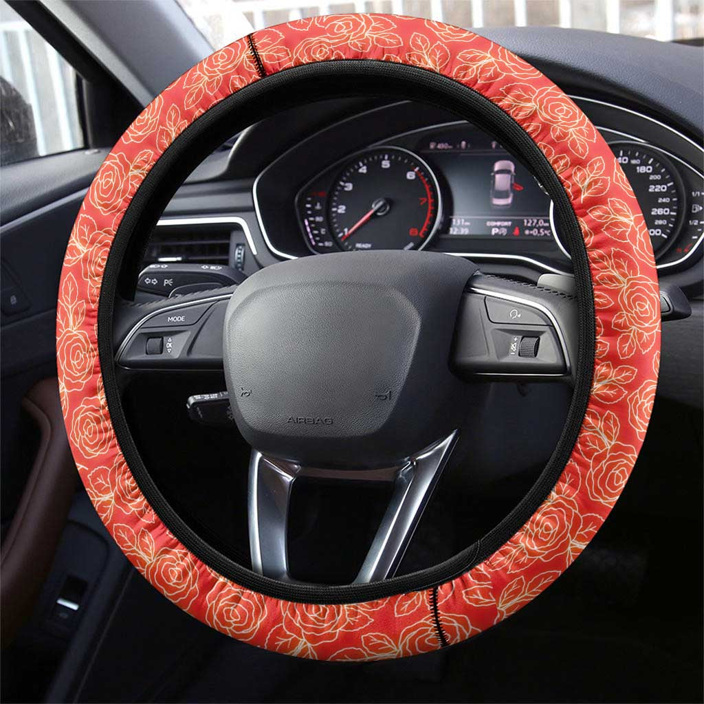 Ecuador Christmas Steering Wheel Cover with Santa Riding Llama Traditional Patterns and Rose Design - Wonder Print Shop