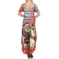 Ecuador Christmas Summer Maxi Dress with Santa Riding Llama Traditional Patterns and Rose Design - Wonder Print Shop