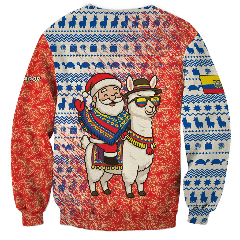 Ecuador Christmas Sweatshirt with Santa Riding Llama Traditional Patterns and Rose Design - Wonder Print Shop