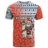 Ecuador Christmas T Shirt with Santa Riding Llama Traditional Patterns and Rose Design - Wonder Print Shop