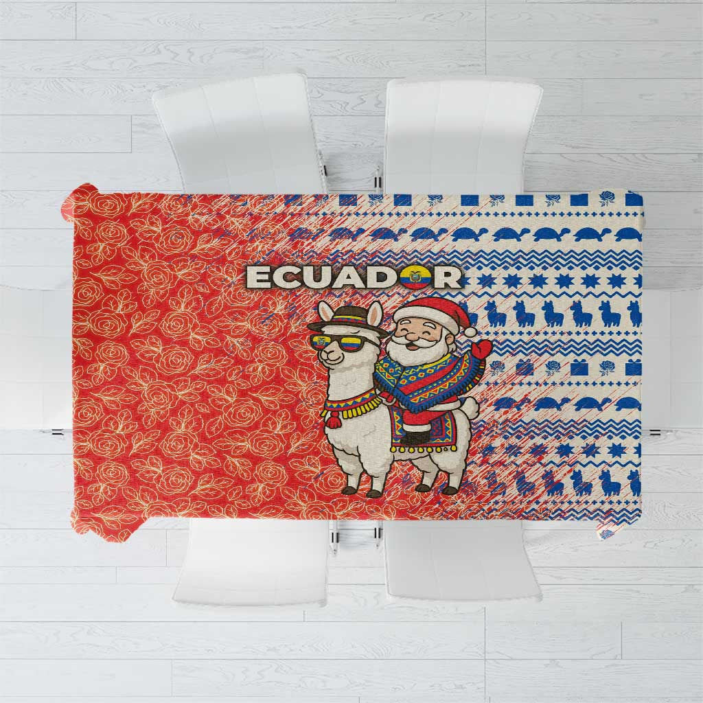 Ecuador Christmas Tablecloth with Santa Riding Llama Traditional Patterns and Rose Design - Wonder Print Shop
