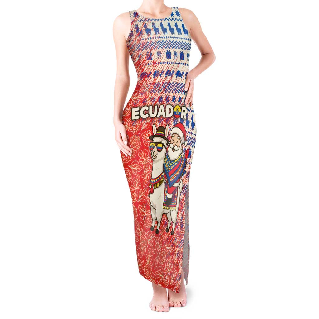 Ecuador Christmas Tank Maxi Dress with Santa Riding Llama Traditional Patterns and Rose Design - Wonder Print Shop