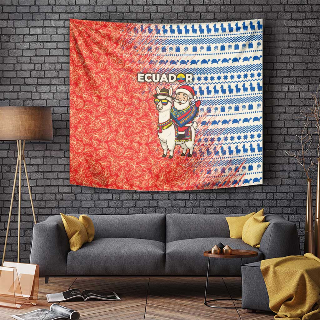 Ecuador Christmas Tapestry with Santa Riding Llama Traditional Patterns and Rose Design - Wonder Print Shop