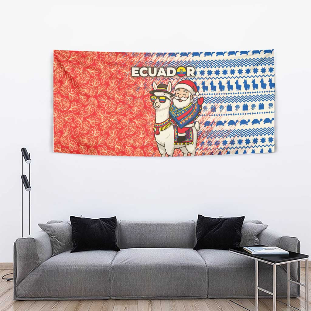 Ecuador Christmas Tapestry with Santa Riding Llama Traditional Patterns and Rose Design - Wonder Print Shop