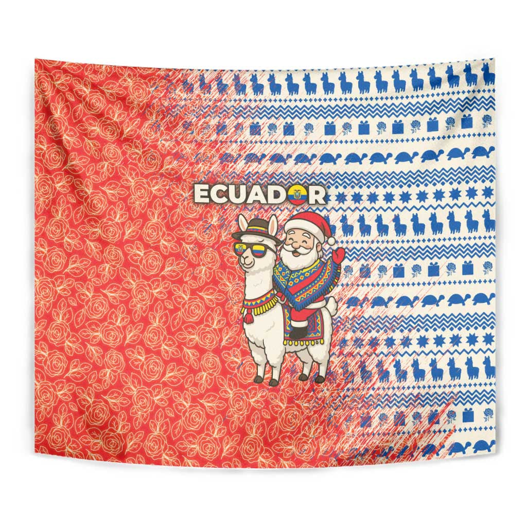 Ecuador Christmas Tapestry with Santa Riding Llama Traditional Patterns and Rose Design - Wonder Print Shop