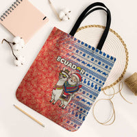 Ecuador Christmas Tote Bag with Santa Riding Llama Traditional Patterns and Rose Design - Wonder Print Shop