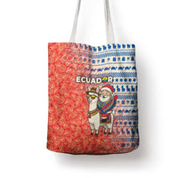 Ecuador Christmas Tote Bag with Santa Riding Llama Traditional Patterns and Rose Design - Wonder Print Shop