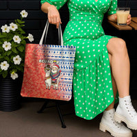 Ecuador Christmas Tote Bag with Santa Riding Llama Traditional Patterns and Rose Design - Wonder Print Shop