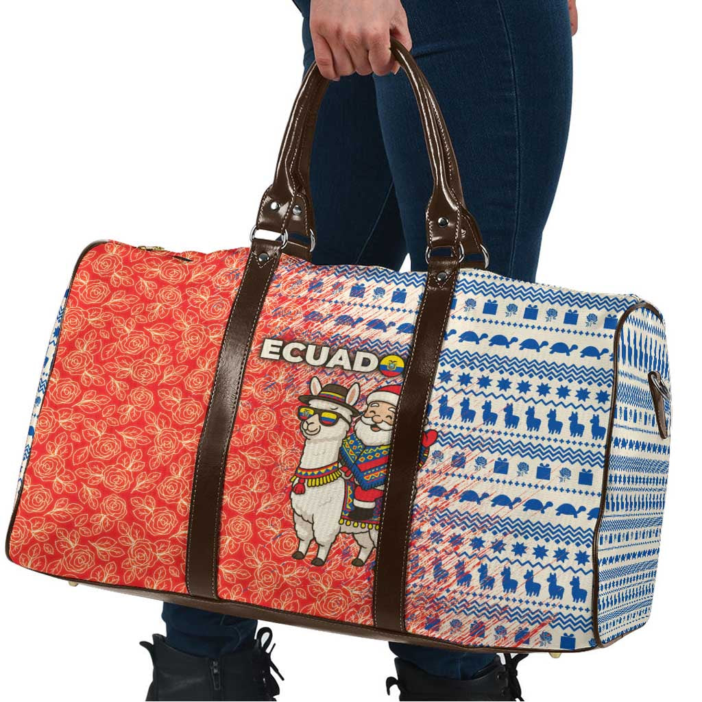 Ecuador Christmas Travel Bag with Santa Riding Llama Traditional Patterns and Rose Design - Wonder Print Shop