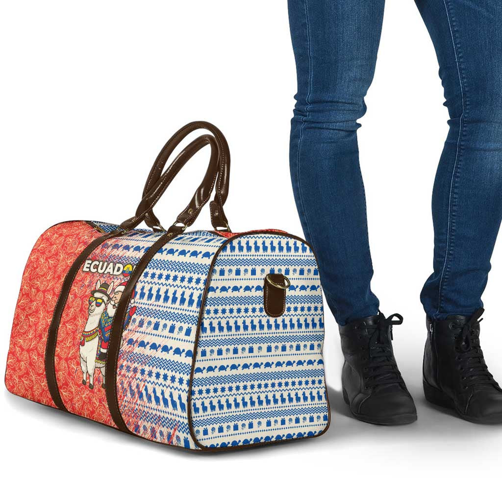 Ecuador Christmas Travel Bag with Santa Riding Llama Traditional Patterns and Rose Design - Wonder Print Shop