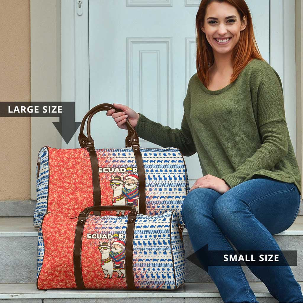 Ecuador Christmas Travel Bag with Santa Riding Llama Traditional Patterns and Rose Design - Wonder Print Shop