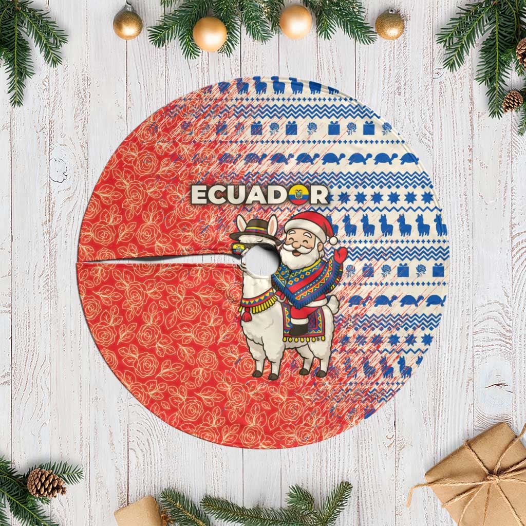 Ecuador Christmas Tree Skirt with Santa Riding Llama Traditional Patterns and Rose Design - Wonder Print Shop
