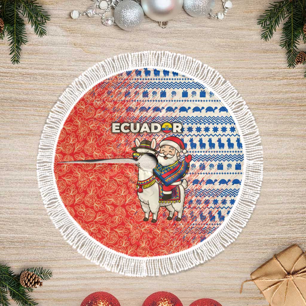 Ecuador Christmas Tree Skirt with Santa Riding Llama Traditional Patterns and Rose Design - Wonder Print Shop