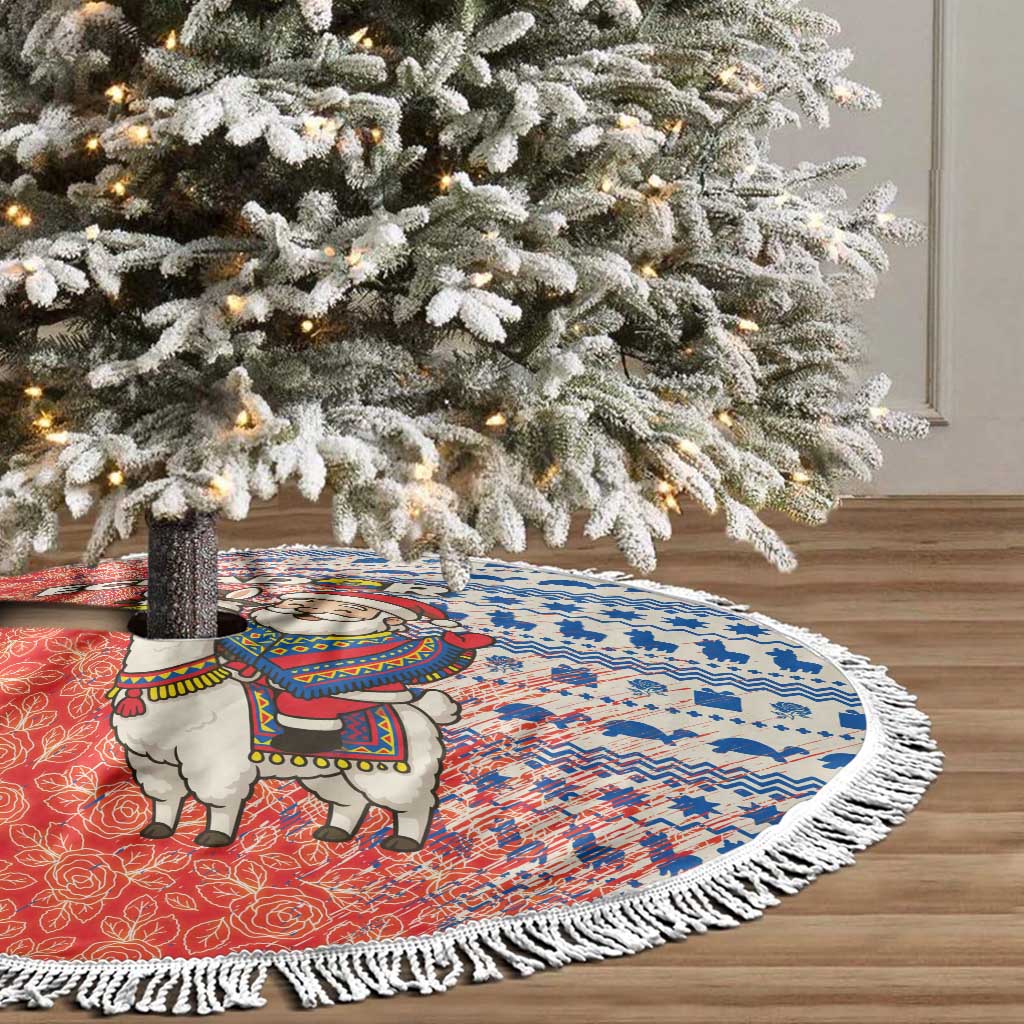 Ecuador Christmas Tree Skirt with Santa Riding Llama Traditional Patterns and Rose Design - Wonder Print Shop
