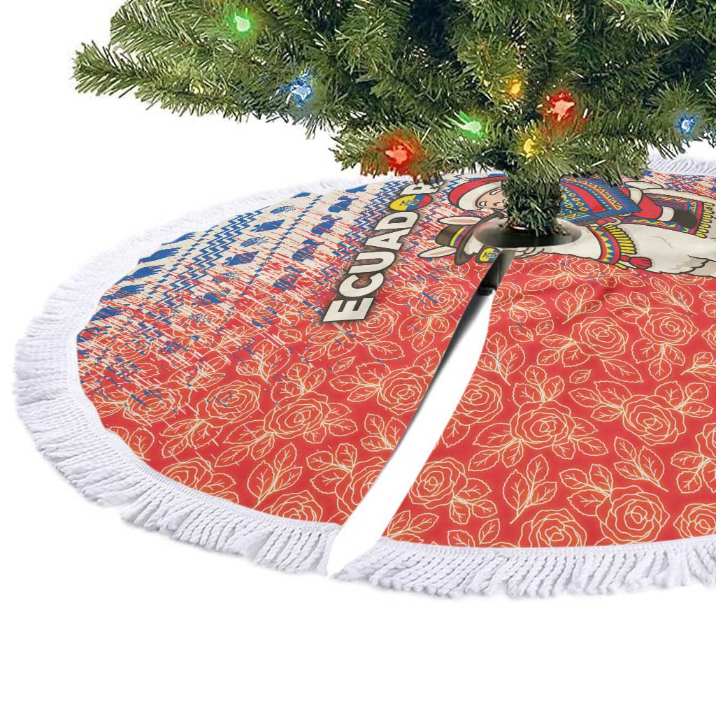 Ecuador Christmas Tree Skirt with Santa Riding Llama Traditional Patterns and Rose Design - Wonder Print Shop