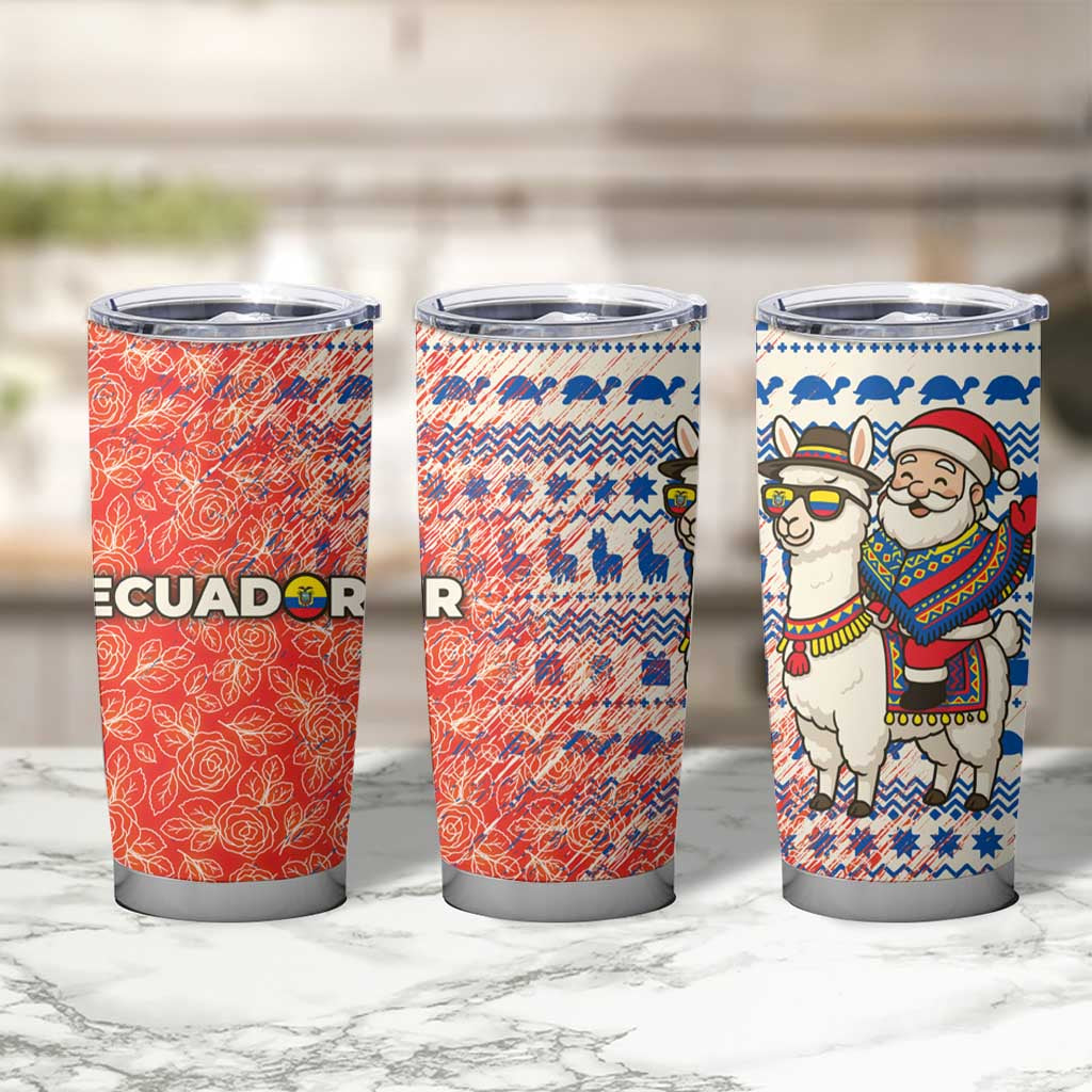Ecuador Christmas Tumbler Cup with Santa Riding Llama Traditional Patterns and Rose Design - Wonder Print Shop