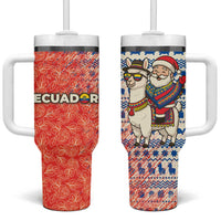 Ecuador Christmas Tumbler With Handle with Santa Riding Llama Traditional Patterns and Rose Design - Wonder Print Shop