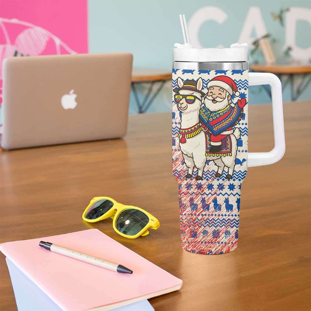 Ecuador Christmas Tumbler With Handle with Santa Riding Llama Traditional Patterns and Rose Design - Wonder Print Shop