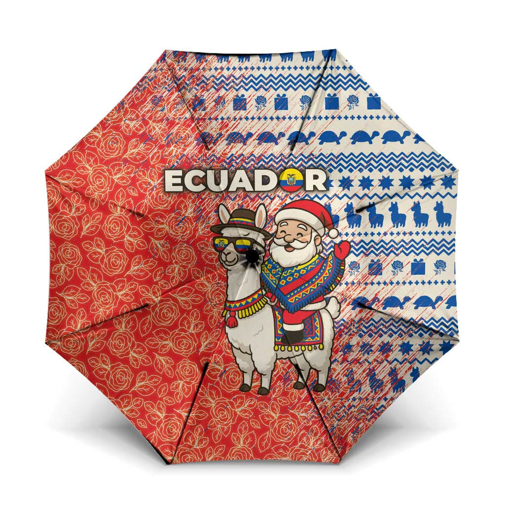 Ecuador Christmas Umbrella with Santa Riding Llama Traditional Patterns and Rose Design - Wonder Print Shop