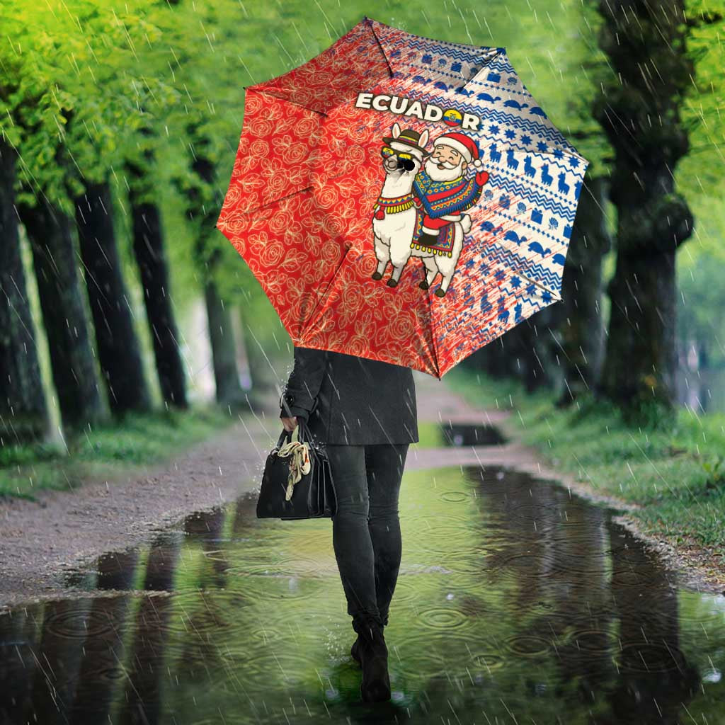 Ecuador Christmas Umbrella with Santa Riding Llama Traditional Patterns and Rose Design - Wonder Print Shop
