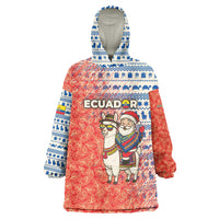 Ecuador Christmas Wearable Blanket Hoodie with Santa Riding Llama Traditional Patterns and Rose Design - Wonder Print Shop