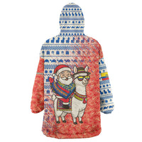 Ecuador Christmas Wearable Blanket Hoodie with Santa Riding Llama Traditional Patterns and Rose Design - Wonder Print Shop