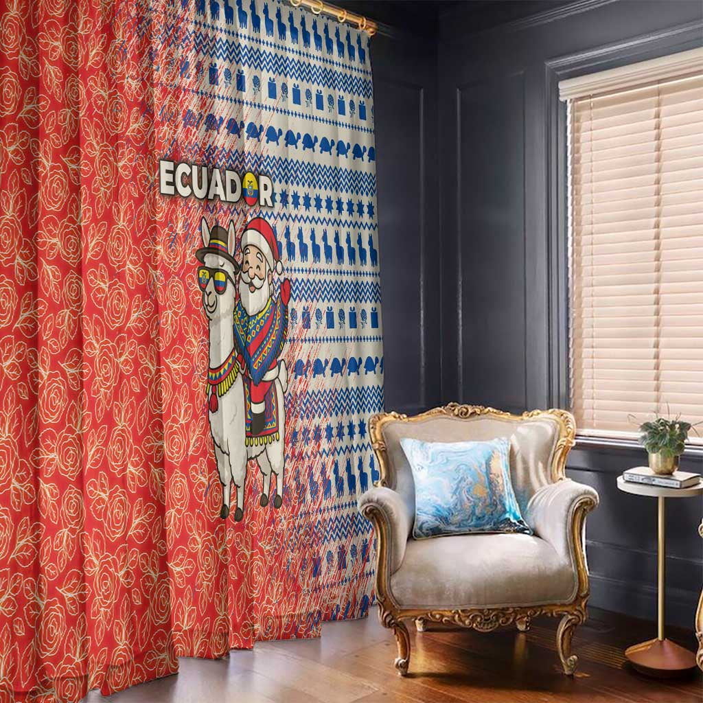 Ecuador Christmas Window Curtain with Santa Riding Llama Traditional Patterns and Rose Design - Wonder Print Shop
