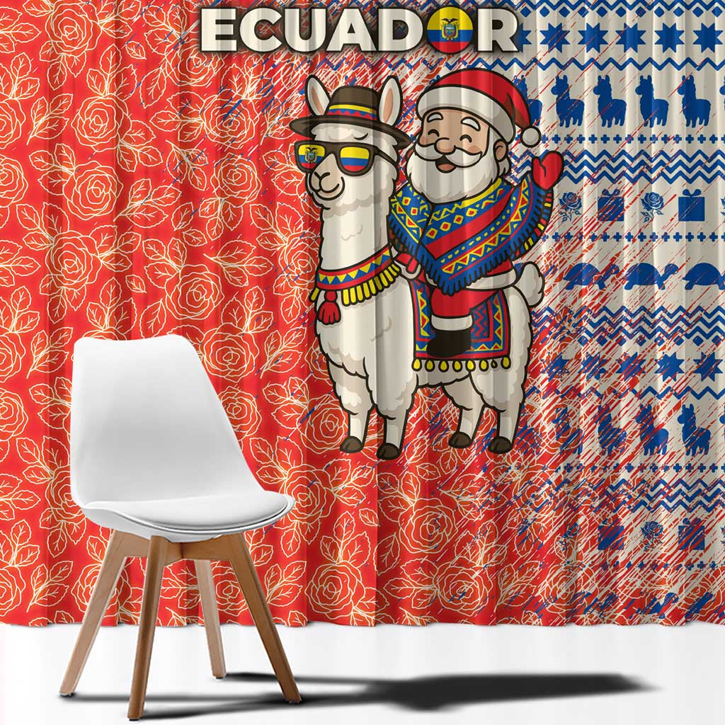Ecuador Christmas Window Curtain with Santa Riding Llama Traditional Patterns and Rose Design - Wonder Print Shop