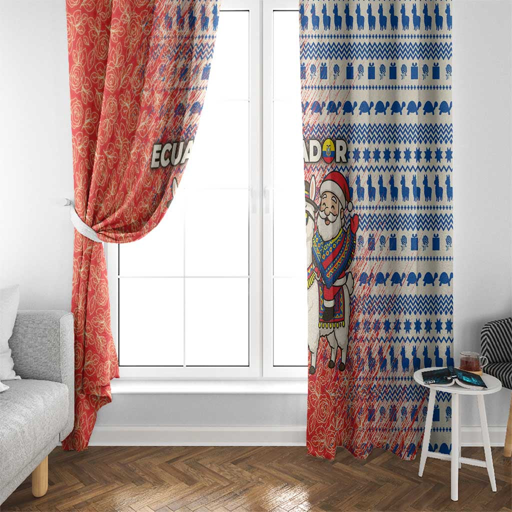 Ecuador Christmas Window Curtain with Santa Riding Llama Traditional Patterns and Rose Design - Wonder Print Shop