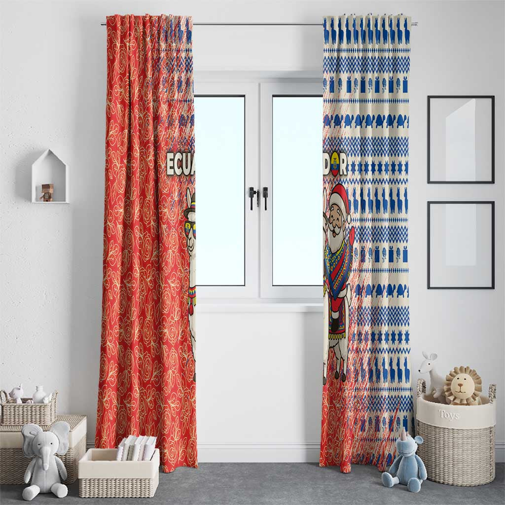 Ecuador Christmas Window Curtain with Santa Riding Llama Traditional Patterns and Rose Design - Wonder Print Shop