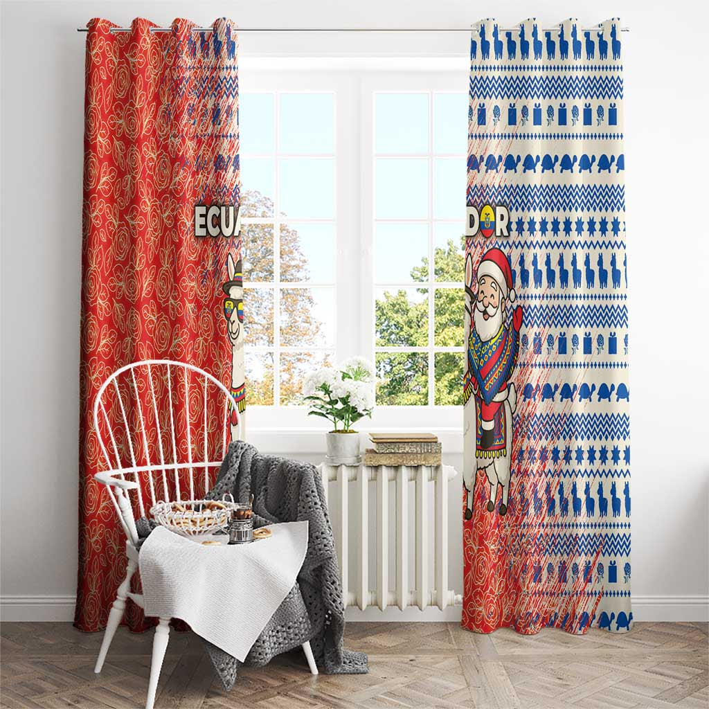 Ecuador Christmas Window Curtain with Santa Riding Llama Traditional Patterns and Rose Design - Wonder Print Shop